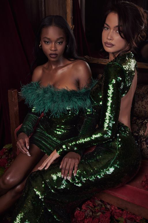 House of CB robe longue à sequins belle vert pin N888H344 vêtements