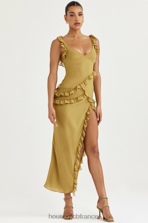 House of CB robe longue à volants olive pixie N888H452 vêtements