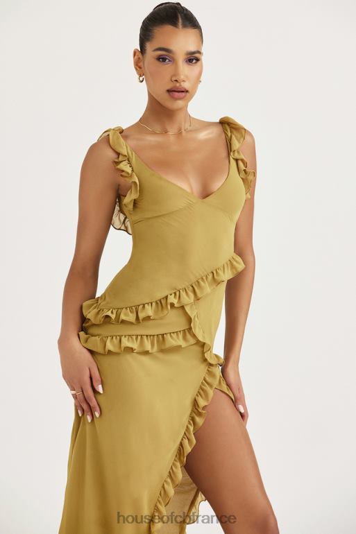 House of CB robe longue à volants olive pixie N888H452 vêtements