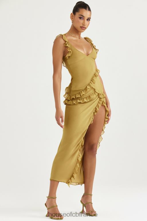House of CB robe longue à volants olive pixie N888H452 vêtements