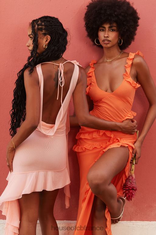 House of CB robe longue à volants orange flamme lutin N888H191 vêtements