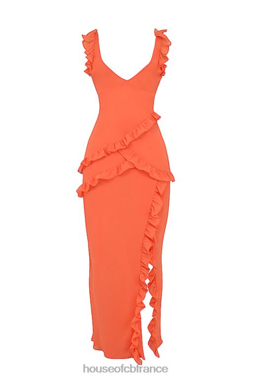 House of CB robe longue à volants orange flamme lutin N888H191 vêtements