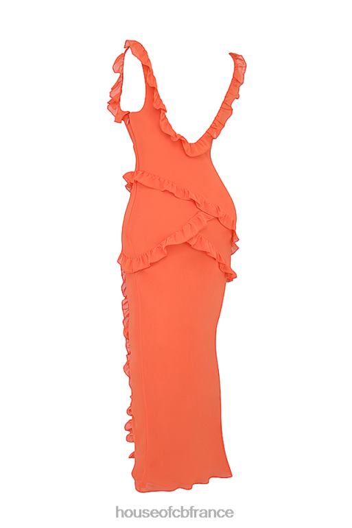 House of CB robe longue à volants orange flamme lutin N888H191 vêtements