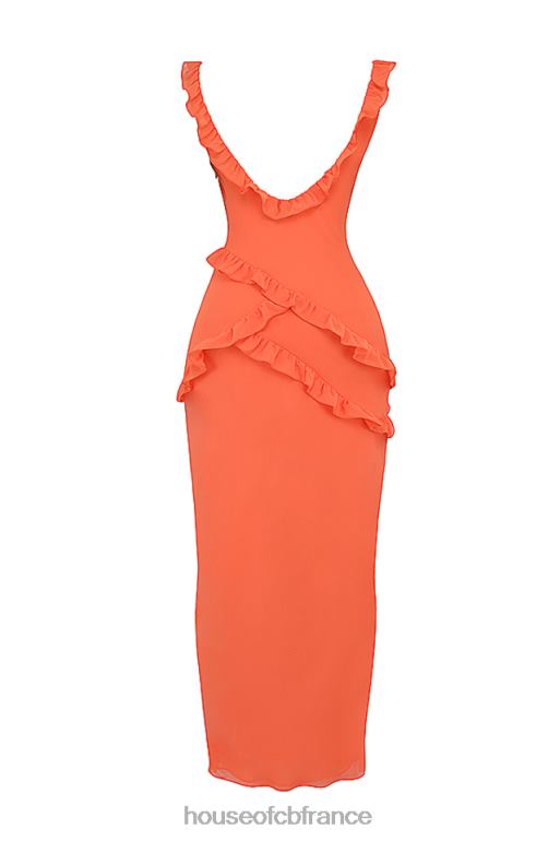 House of CB robe longue à volants orange flamme lutin N888H191 vêtements