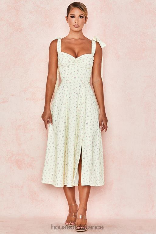 House of CB Alicia - Robe d\'été mi-longue à imprimé fleuri et citron N888H612 vêtements