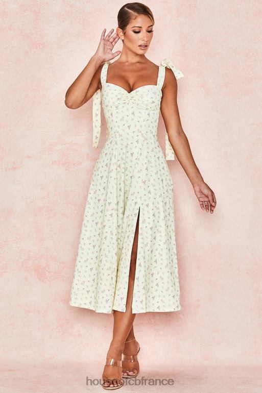 House of CB Alicia - Robe d\'été mi-longue à imprimé fleuri et citron N888H612 vêtements