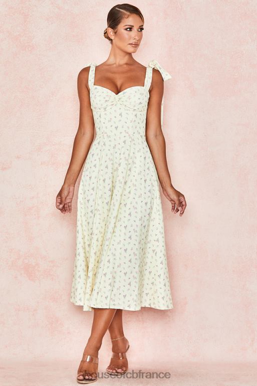 House of CB Alicia - Robe d\'été mi-longue à imprimé fleuri et citron N888H612 vêtements