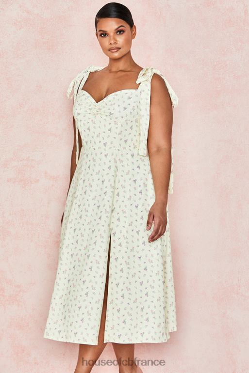 House of CB Alicia - Robe d\'été mi-longue à imprimé fleuri et citron N888H612 vêtements