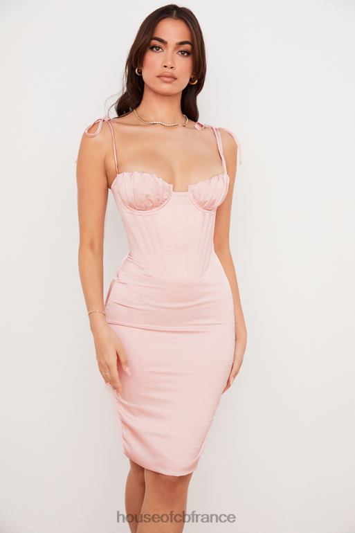 House of CB Alma - Robe mi-longue corset en satin rose poudré N888H546 vêtements