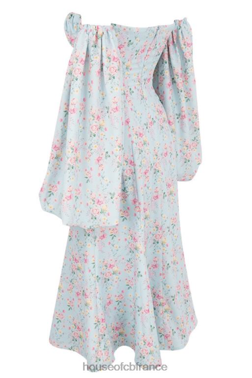 House of CB Hope - Robe d\'été midi style Bardot bleue à fleurs N888H608 vêtements