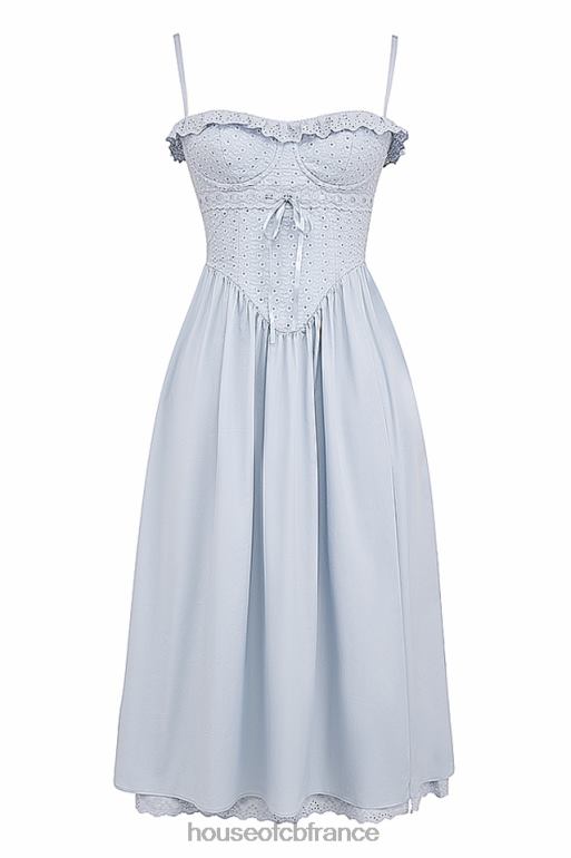House of CB Jaime - Robe d\'été midi en broderie anglaise bleu doux N888H213 vêtements