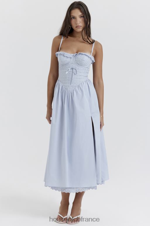 House of CB Jaime - Robe d\'été midi en broderie anglaise bleu doux N888H213 vêtements