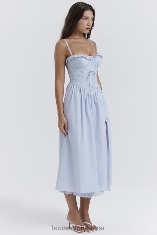 House of CB Jaime - Robe d\'été midi en broderie anglaise bleu doux N888H213 vêtements