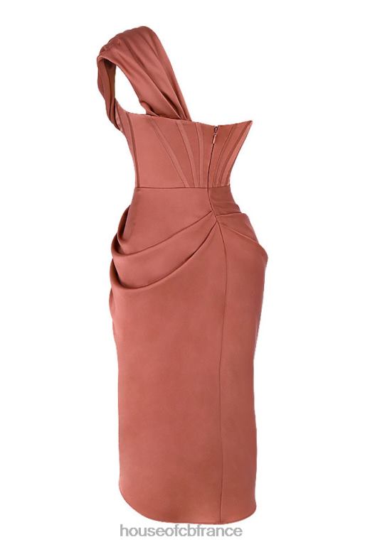 House of CB Janis Rouge - Robe mi-longue drapée en satin à asymétrique épaule dénudée N888H560 vêtements