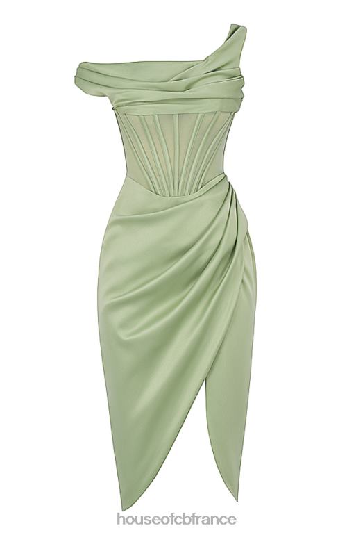 House of CB Lulu - Robe corset mi-longue drapée asymétrique pistache N888H559 vêtements