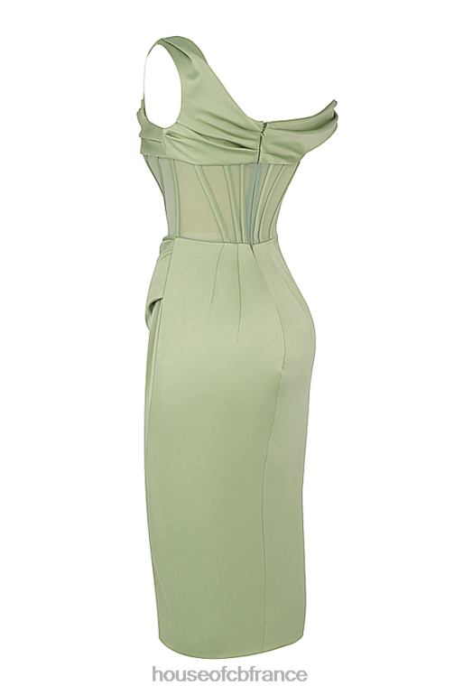 House of CB Lulu - Robe corset mi-longue drapée asymétrique pistache N888H559 vêtements
