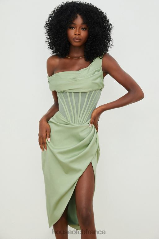 House of CB Lulu - Robe corset mi-longue drapée asymétrique pistache N888H559 vêtements