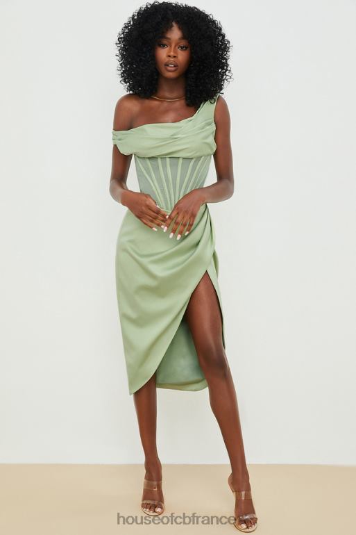 House of CB Lulu - Robe corset mi-longue drapée asymétrique pistache N888H559 vêtements