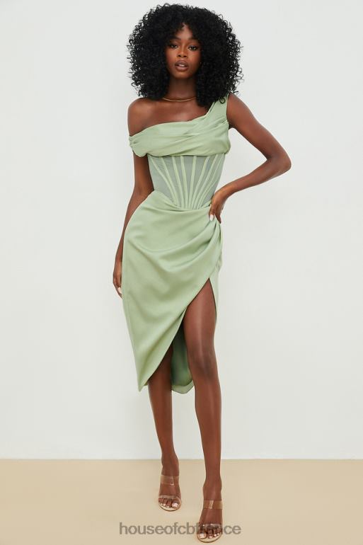 House of CB Lulu - Robe corset mi-longue drapée asymétrique pistache N888H559 vêtements