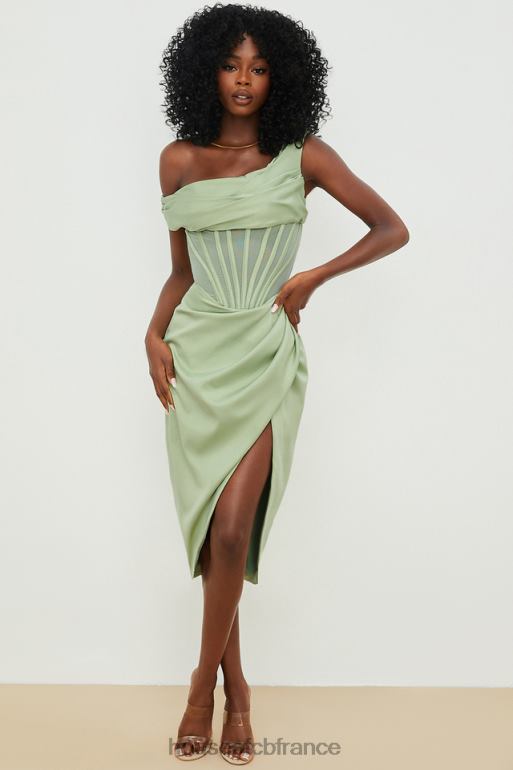 House of CB Lulu - Robe corset mi-longue drapée asymétrique pistache N888H559 vêtements