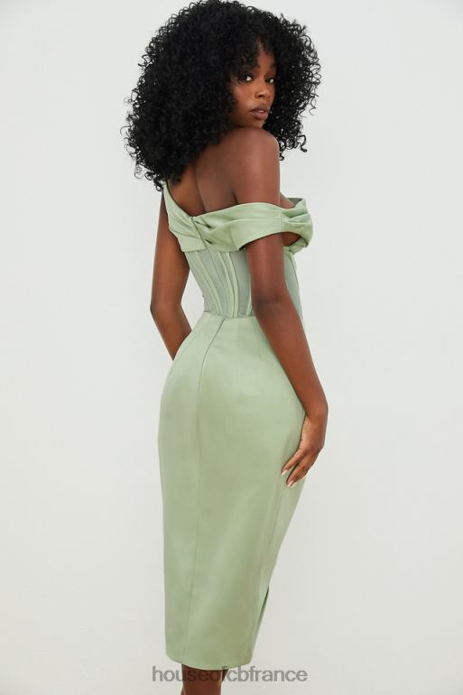 House of CB Lulu - Robe corset mi-longue drapée asymétrique pistache N888H559 vêtements