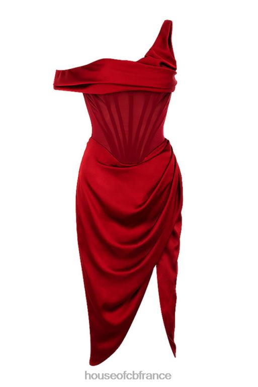 House of CB Robe corset mi-longue drapée asymétrique rouge Lulu N888H587 vêtements