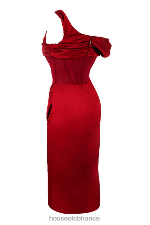House of CB Robe corset mi-longue drapée asymétrique rouge Lulu N888H587 vêtements