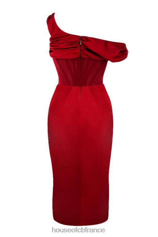 House of CB Robe corset mi-longue drapée asymétrique rouge Lulu N888H587 vêtements