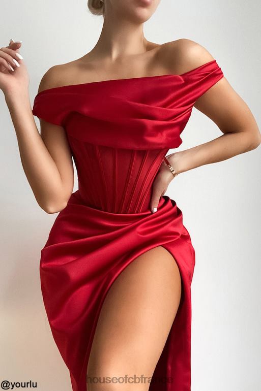House of CB Robe corset mi-longue drapée asymétrique rouge Lulu N888H587 vêtements