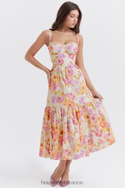 House of CB Robe d\'été mi-longue à fleurs ivoire Elia N888H257 vêtements