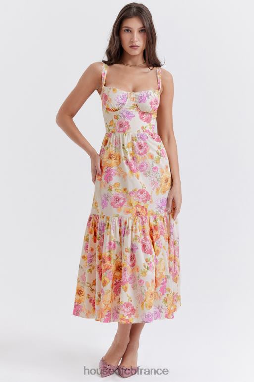 House of CB Robe d\'été mi-longue à fleurs ivoire Elia N888H257 vêtements