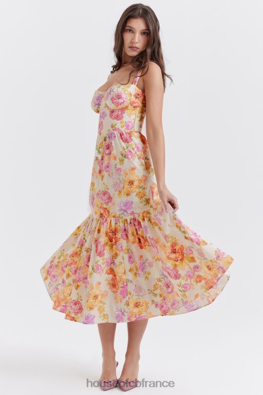 House of CB Robe d\'été mi-longue à fleurs ivoire Elia N888H257 vêtements