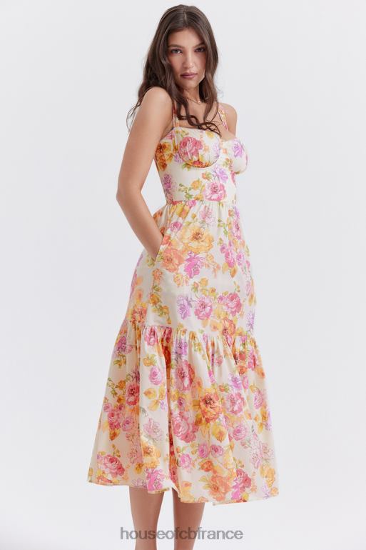 House of CB Robe d\'été mi-longue à fleurs ivoire Elia N888H257 vêtements