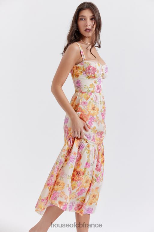 House of CB Robe d\'été mi-longue à fleurs ivoire Elia N888H257 vêtements