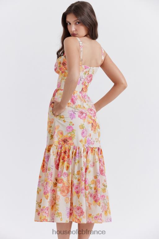 House of CB Robe d\'été mi-longue à fleurs ivoire Elia N888H257 vêtements