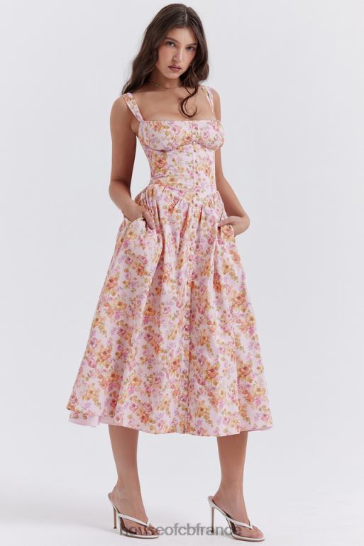House of CB Robe d\'été mi-longue imprimée rose tatiana N888H252 vêtements