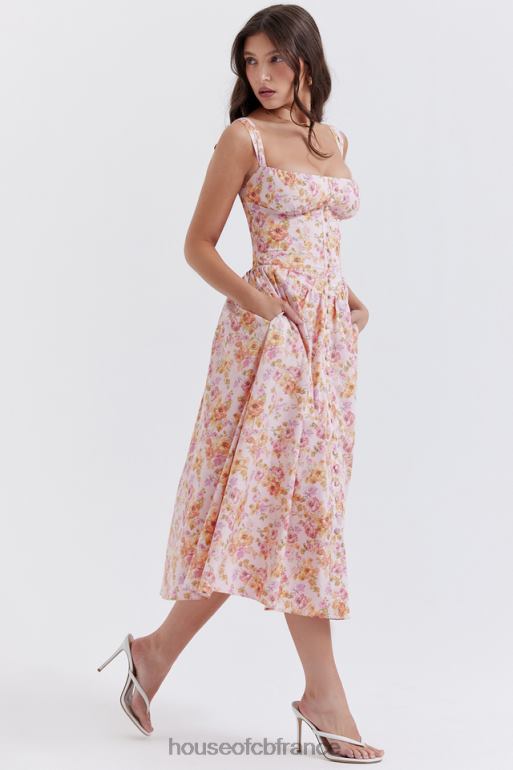 House of CB Robe d\'été mi-longue imprimée rose tatiana N888H252 vêtements