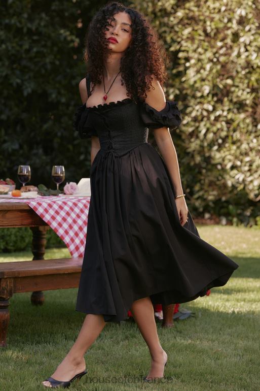 House of CB Robe d\'été mi-longue noire à manches bouffantes Silvana N888H225 vêtements
