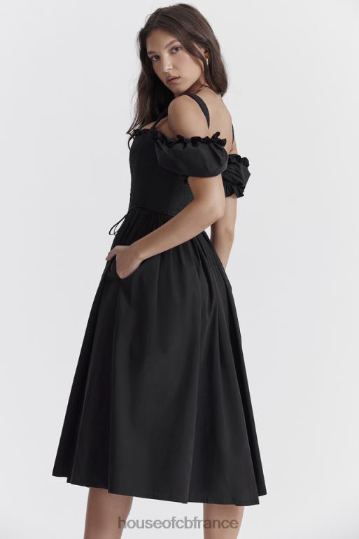 House of CB Robe d\'été mi-longue noire à manches bouffantes Silvana N888H225 vêtements