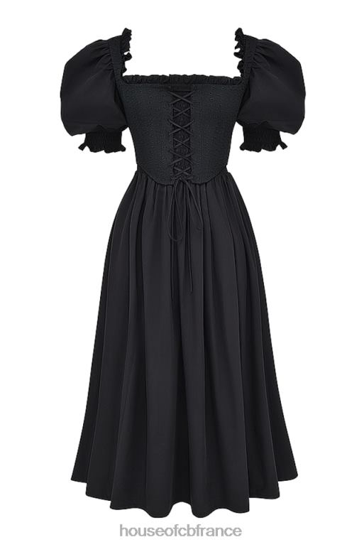 House of CB Robe d\'été mi-longue noire à manches bouffantes Silvana N888H225 vêtements