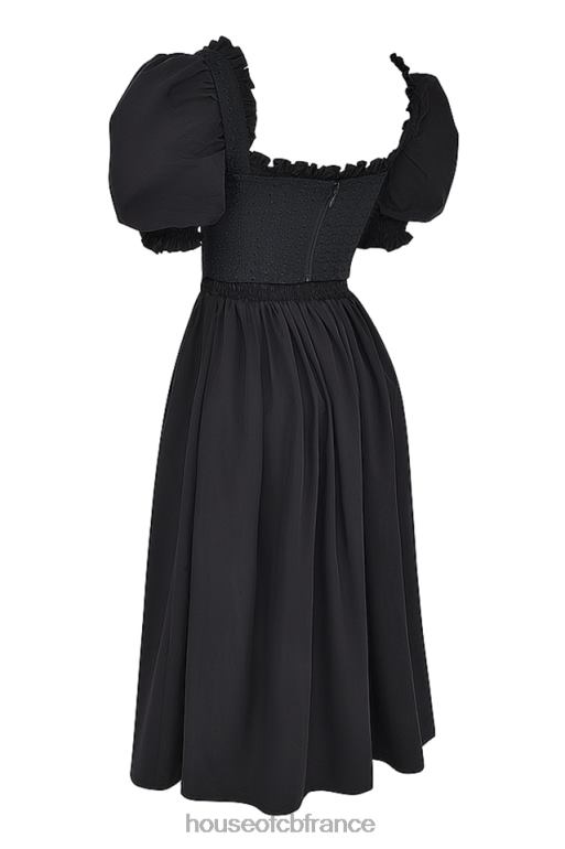 House of CB Robe d\'été mi-longue noire à manches bouffantes Silvana N888H225 vêtements