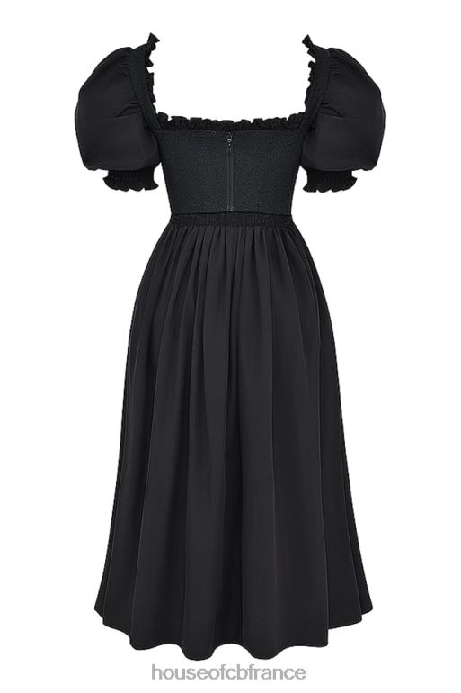 House of CB Robe d\'été mi-longue noire à manches bouffantes Silvana N888H225 vêtements