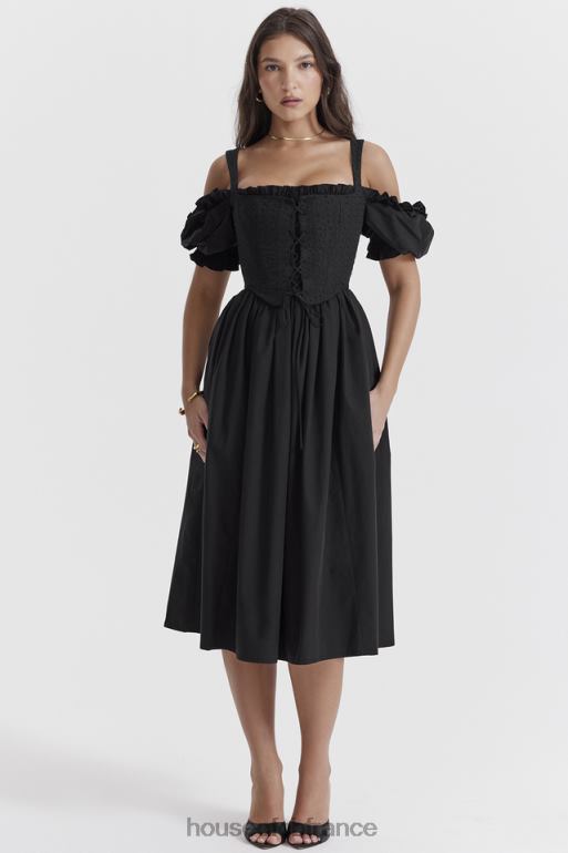 House of CB Robe d\'été mi-longue noire à manches bouffantes Silvana N888H225 vêtements