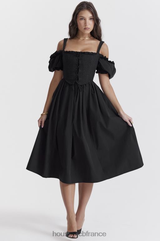 House of CB Robe d\'été mi-longue noire à manches bouffantes Silvana N888H225 vêtements