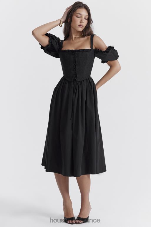 House of CB Robe d\'été mi-longue noire à manches bouffantes Silvana N888H225 vêtements