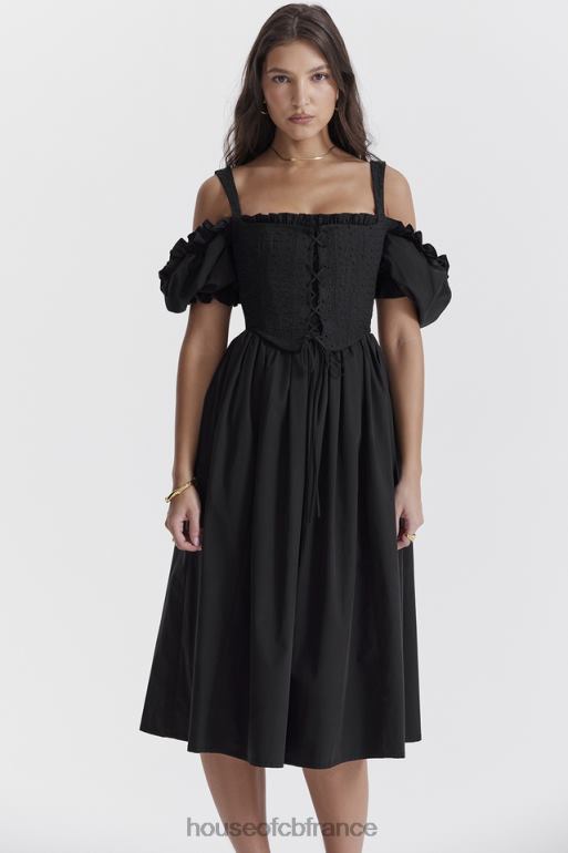 House of CB Robe d\'été mi-longue noire à manches bouffantes Silvana N888H225 vêtements