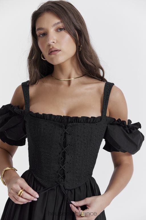 House of CB Robe d\'été mi-longue noire à manches bouffantes Silvana N888H225 vêtements