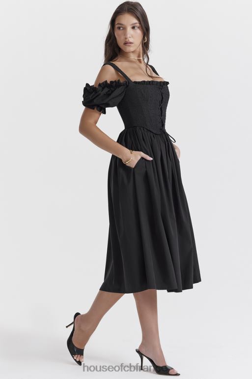 House of CB Robe d\'été mi-longue noire à manches bouffantes Silvana N888H225 vêtements