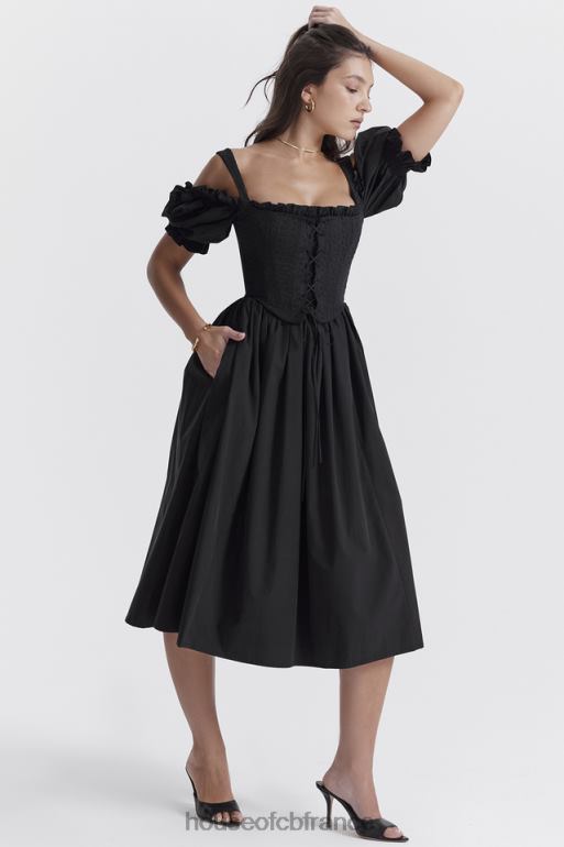 House of CB Robe d\'été mi-longue noire à manches bouffantes Silvana N888H225 vêtements