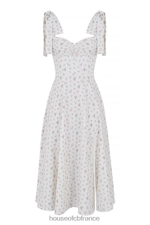 House of CB Robe d\'été midi blanche à fleurs Alicia N888H565 vêtements